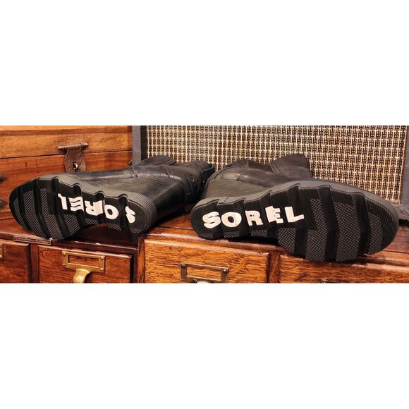 Sorel Black Leather Wedge Heel Ankle Boots Women's Size 8.5 M - Picture 5 of 11